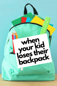 kid lost their backpack article graphic with photo of a teal backpack stuffed with multi colored folders and pencils