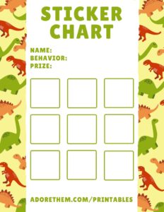 printable sticker charts - dinosaurs