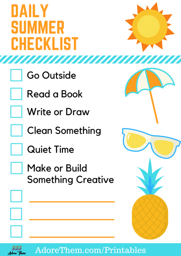 Daily Summer Checklist for Kids (FREE Printable) Adore Them Parenting