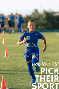 graphic for sport options for kids with text over a boy running and doing drills on a soccer field