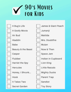 90s Movies for Kids Checklist