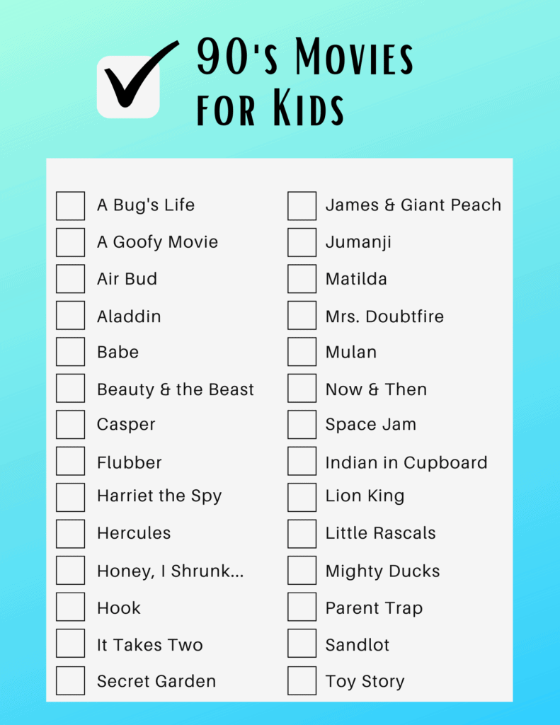 90s Movies for Kids Checklist