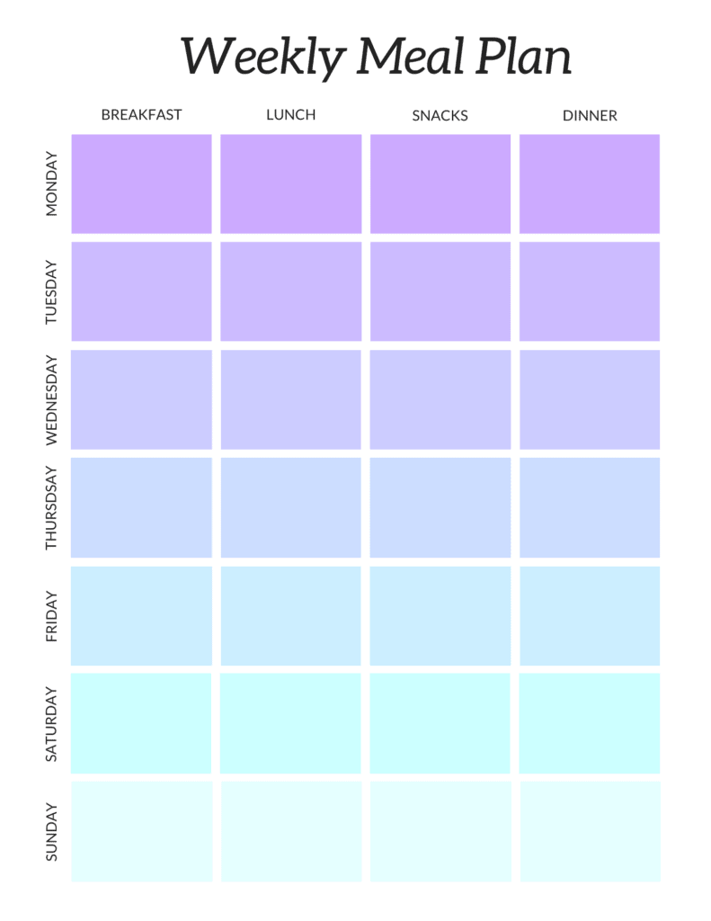 Colorful Weekly Meal Planner Menu blue iridescent