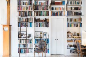 wall of bookshelves