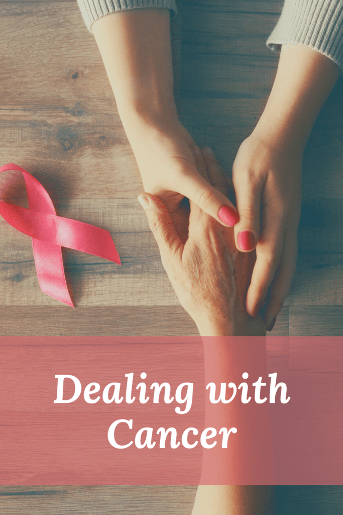 dealing with cancer graphic with picture of women holding hands on a table