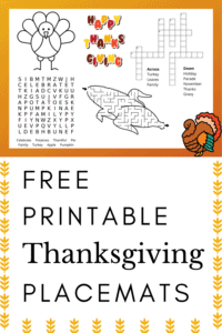 free printable thanksgiving placemats for kids graphic with yellow and orange colors