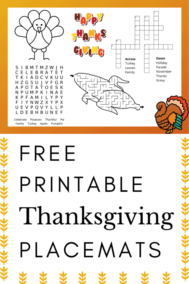 Free Printable Thanksgiving Placemat for Kids - Adore Them Parenting