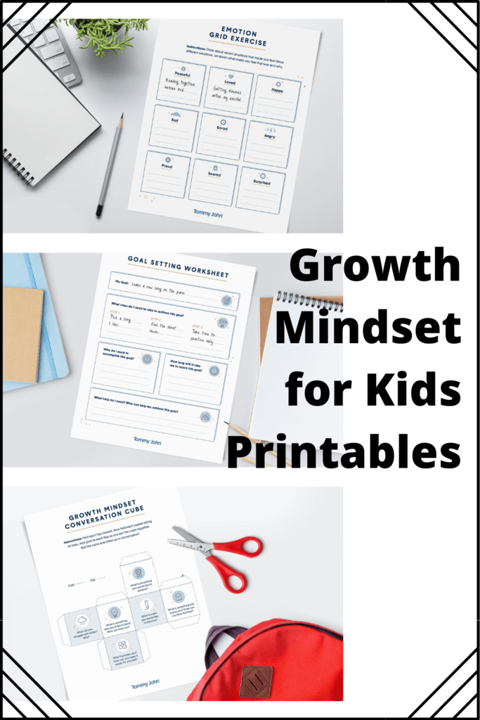 Growth Mindset for Kids Printables graphic with images of the free printables