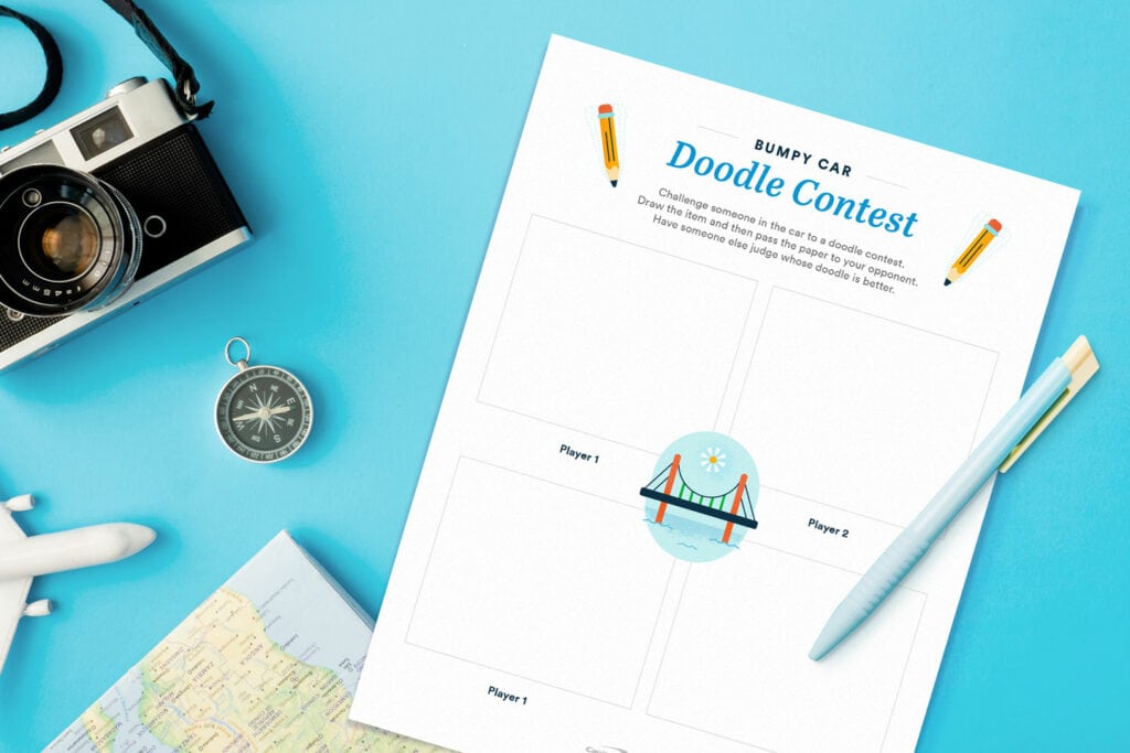 free printable road trip game doodle contest mockup