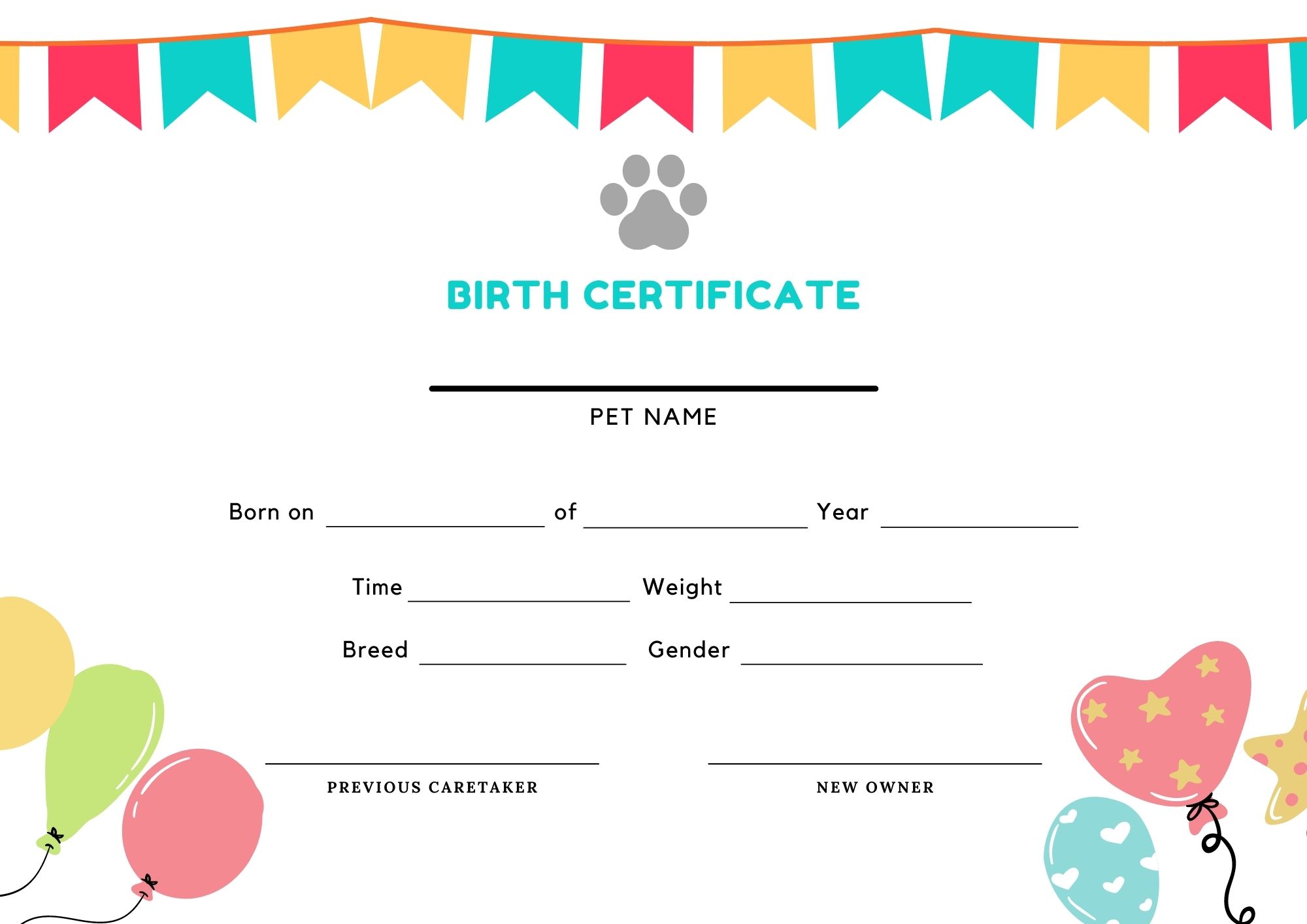 Printable Pet Birth Certificate and Adoption Certificate