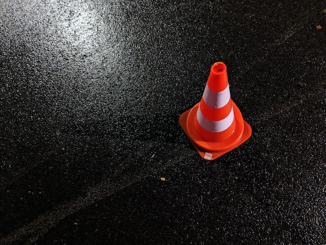 orange cone in road