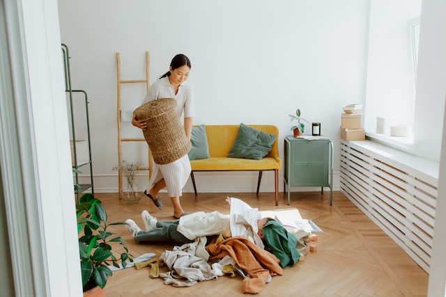 woman sorting laundry