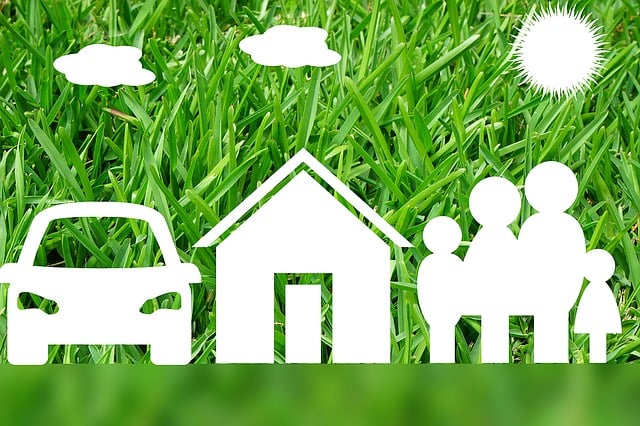 white shapes of family, house and car