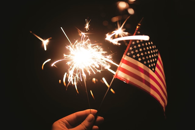 4th of July fireworks and flag