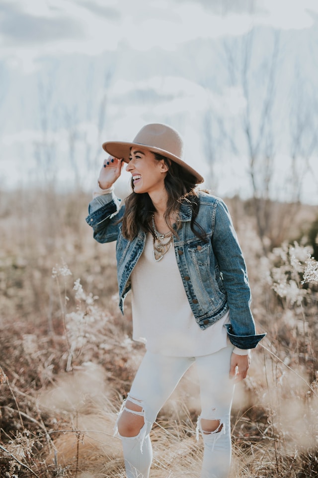 happy woman in field