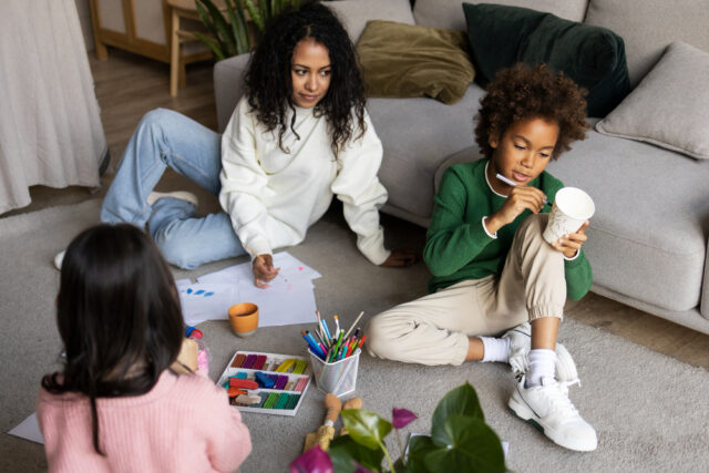 family painting in family room