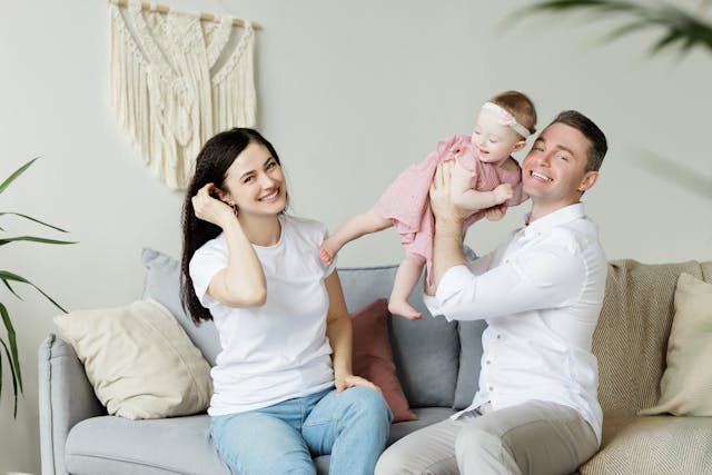 happy family on couch