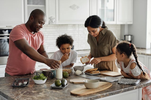 happy family in kitchen