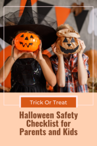 kids trick or treating with pumpkin over faces