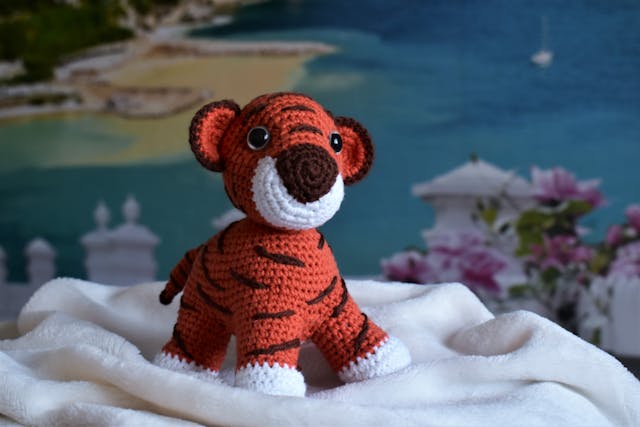 stuffed knitted tiger