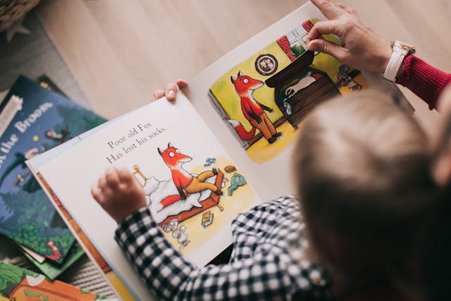 adult reading child book