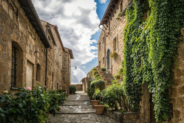 stone houses in alley way