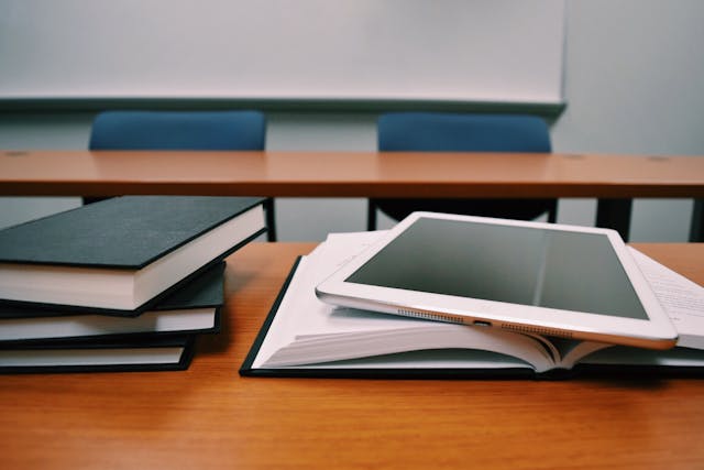 stack of school books