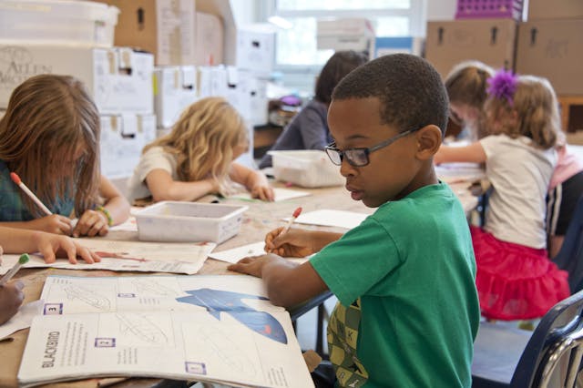 kids working at school