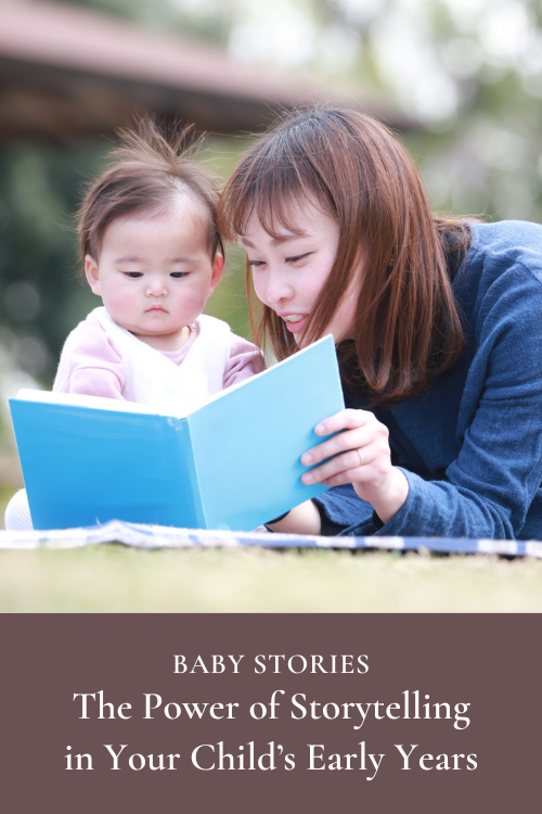 Mom reading baby a blue book
