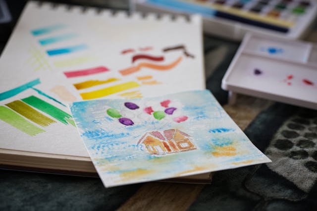 child's artwork on table
