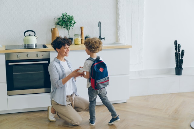 mom with son in kitchen