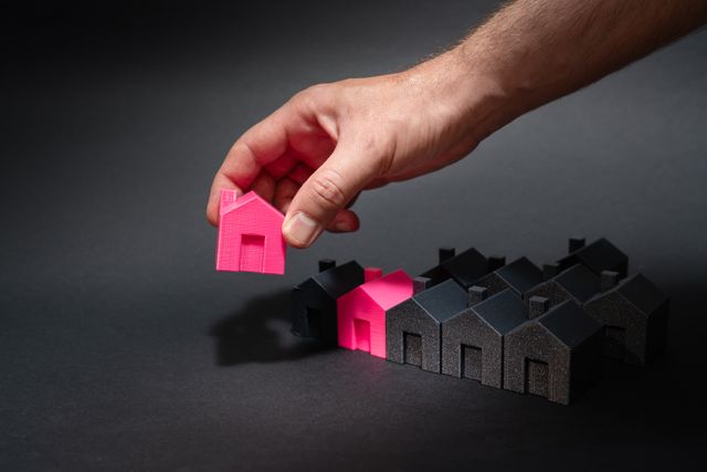 stack of black and pink houses