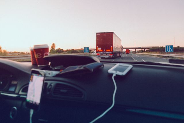 working in car