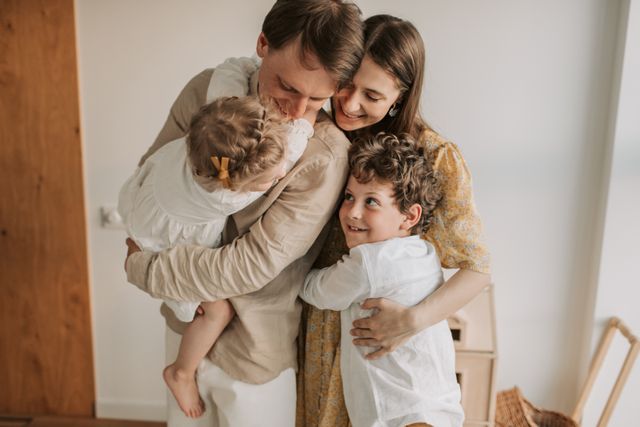 family happy and hugging