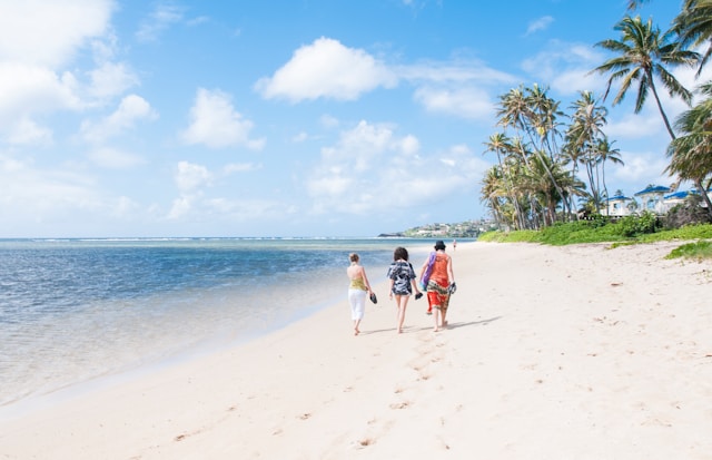 people walking the beach