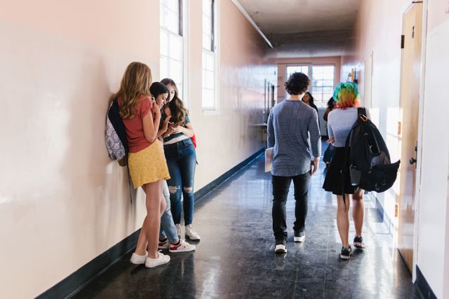 teens at school in hallway