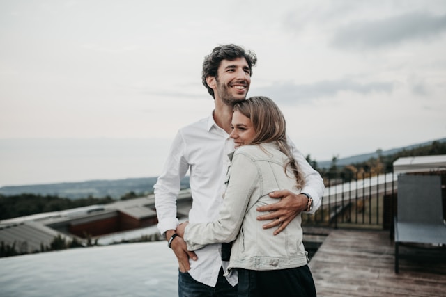 couple hugging and smiling